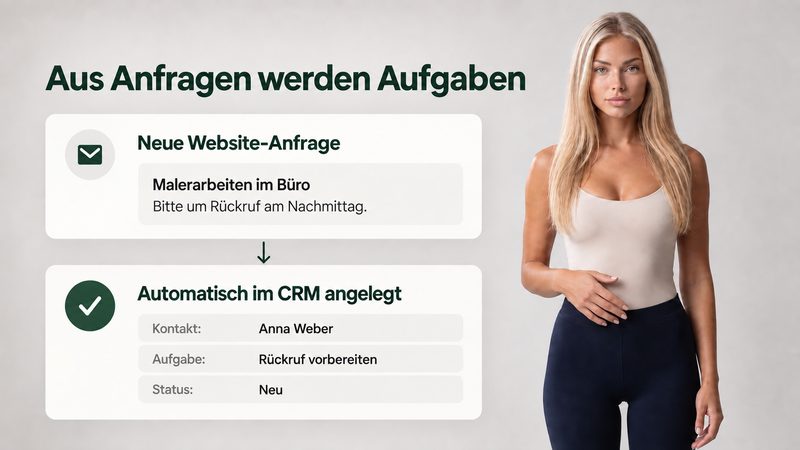 Tine neben einer Website-Anfrage und dem daraus angelegten CRM-Vorgang.