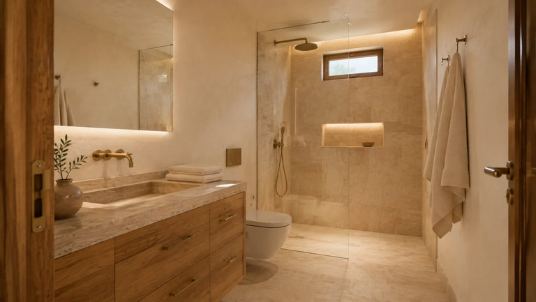 Bad mit Regendusche im Apartment Mare